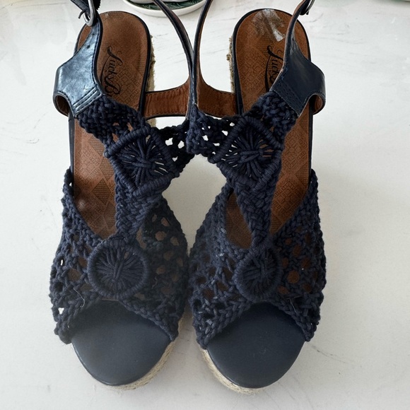 Lucky Brand Navy Crochet Wedge Sandals - Picture 2 of 5